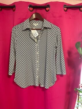Max Studio Geometric Button Down Shirt - Black and White